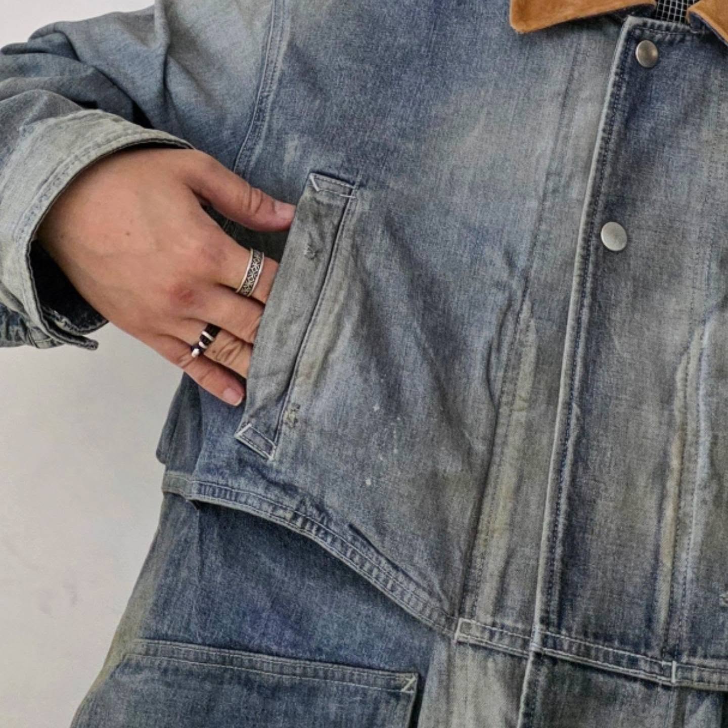 ANCELLM / Aging Denim Half Jacket (Indigo)