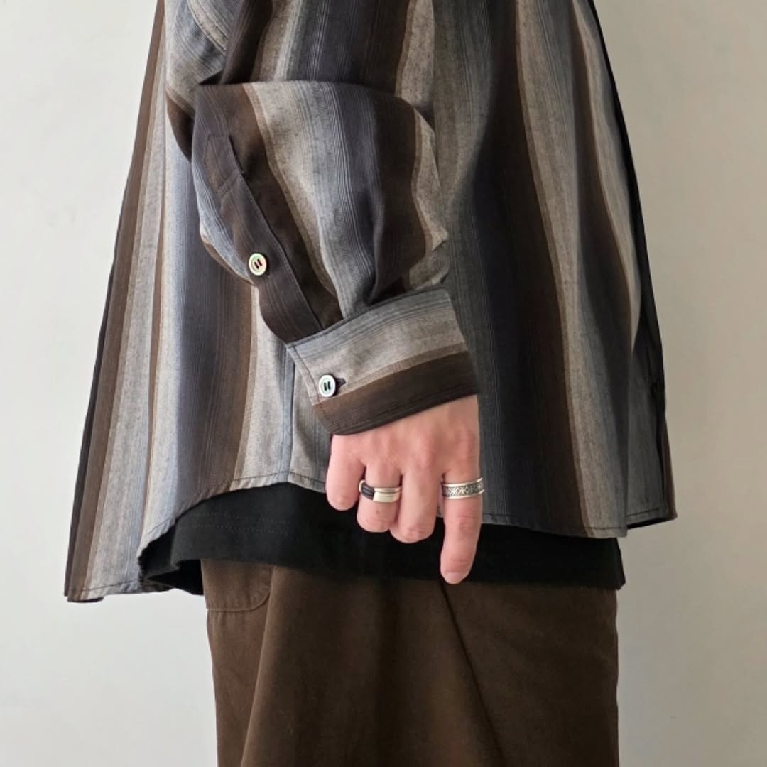 ELEPHANT TRIBAL FABRICS / Zip Ombre Stripe Shirt (Brown)