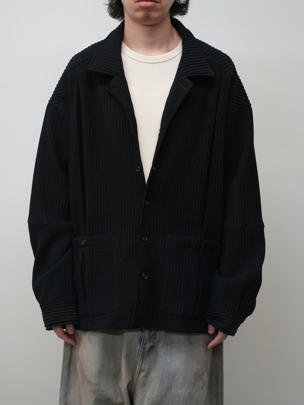 ANCELLM / Wrinkled Stripe Shirt (Black)