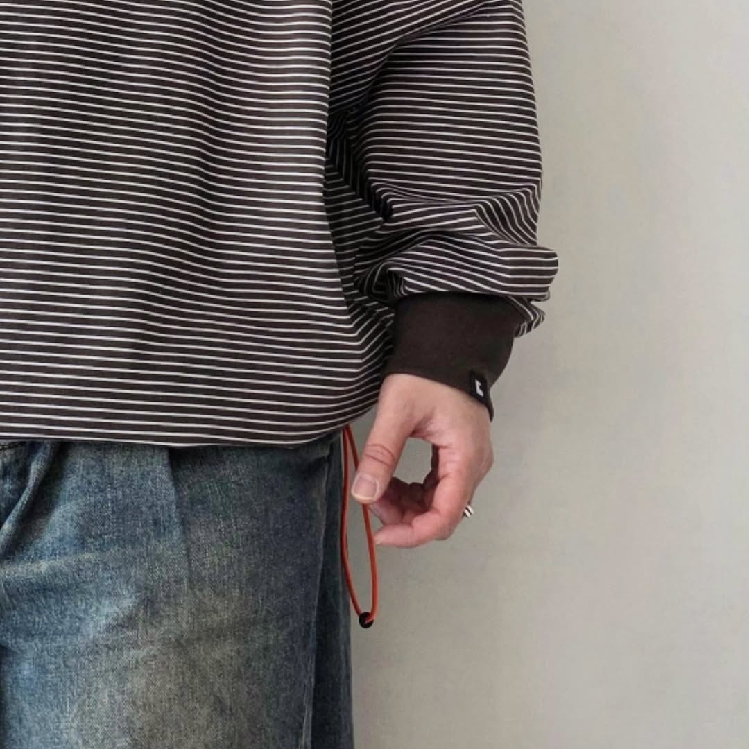 CLESSTE / 'C x Concept' Striped L/S T-Shirt With Drawstrings (Brown x White)