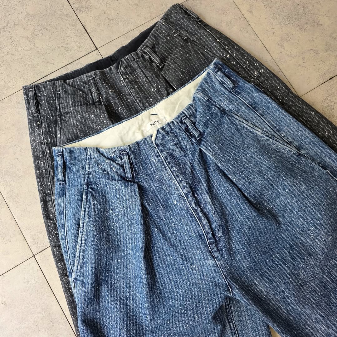 SABY / Tuck Baggy Type 2 - Stripe Denim Splash Vintage Wash