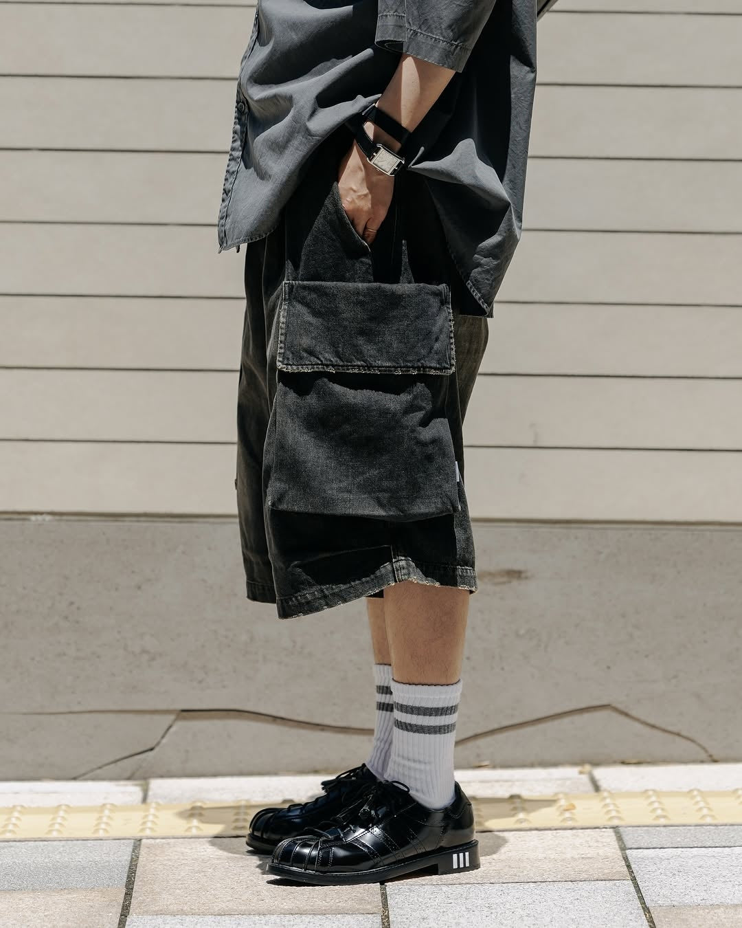 CLESSTE / Vintage Dyed Selvedge Denim City Military Half Pants (Vintage Black)