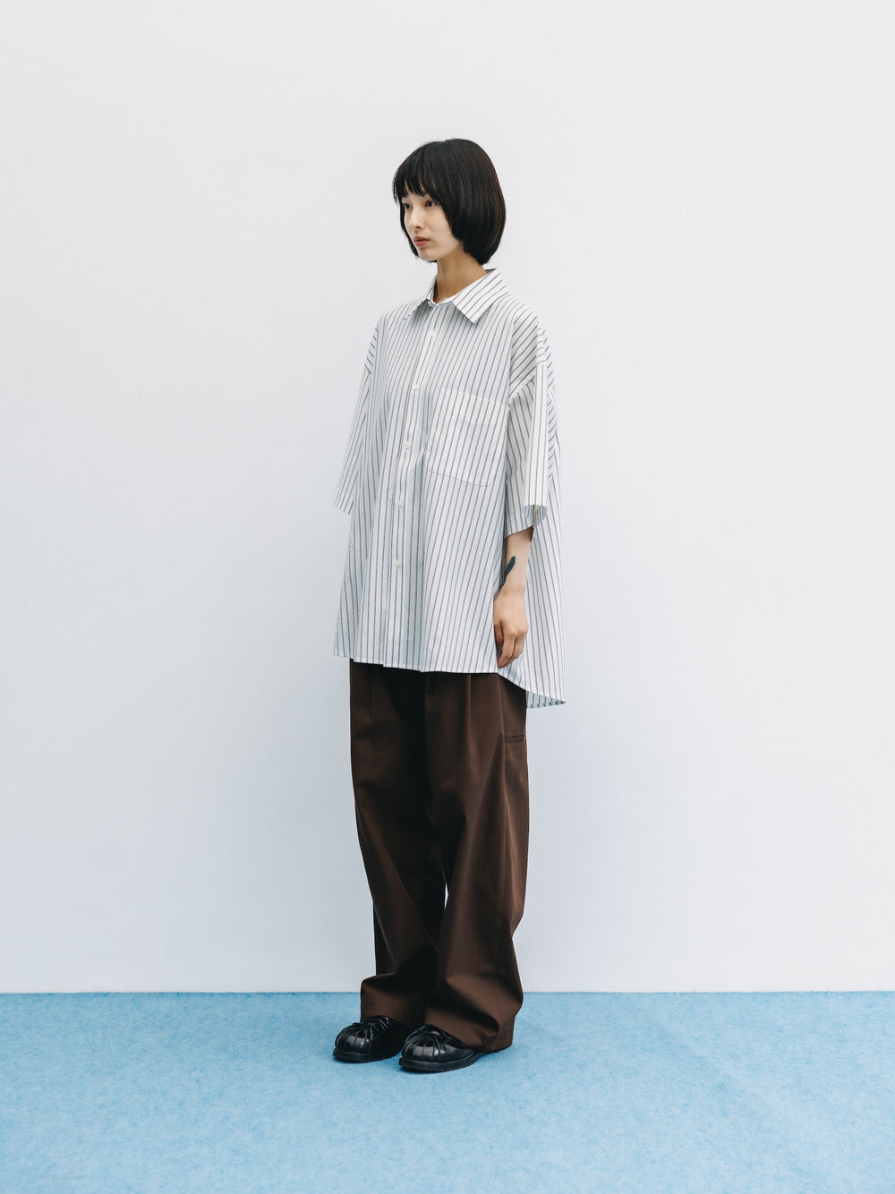 CLESSTE / Thick/Thin Stripe 46G Knit Everyday S/S Shirt (White Stripe)