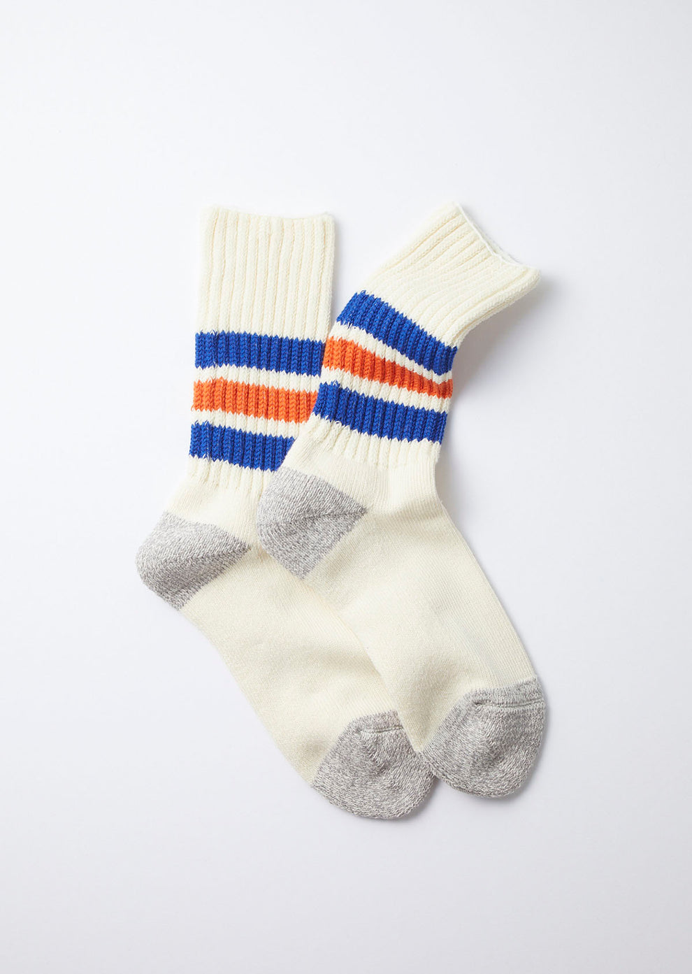 ROTOTO / Coarse Ribbed Oldschool Crew Socks (Blue / Orange)