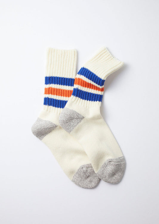 ROTOTO / Coarse Ribbed Oldschool Crew Socks (Blue / Orange)