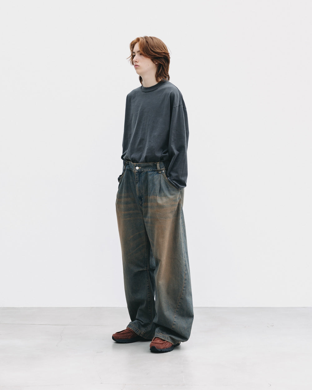 CLESSTE / Vintage Dyed Selvedge Denim Barrel Leg Pants (Vintage Brown)