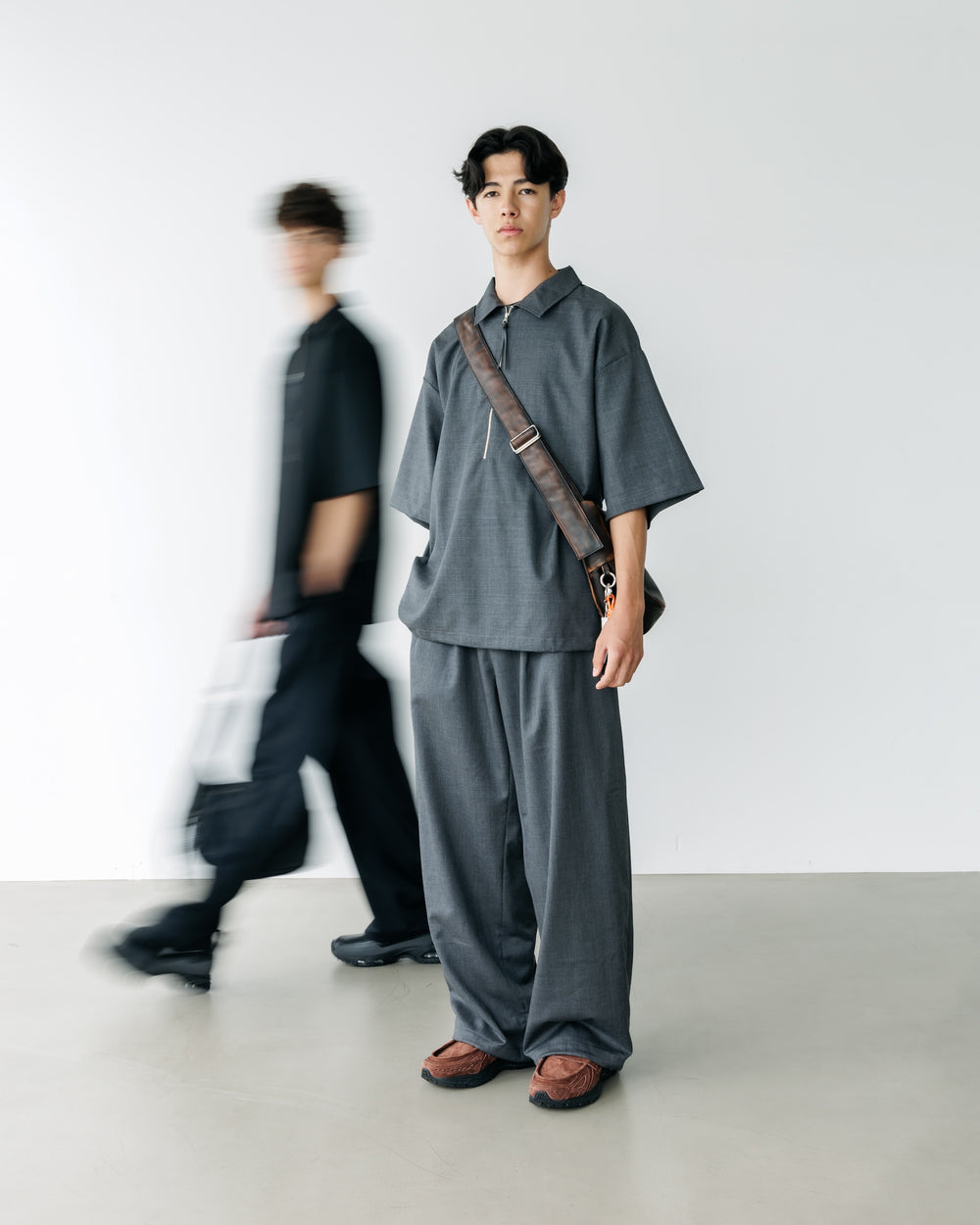 CLESSTE / Tropical Wool City S/S Half Zip Shirt (Gray)