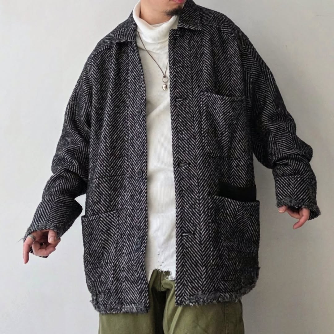 ANCELLM / Damage Wool Herringbone Coverall (White x Black) – Tree