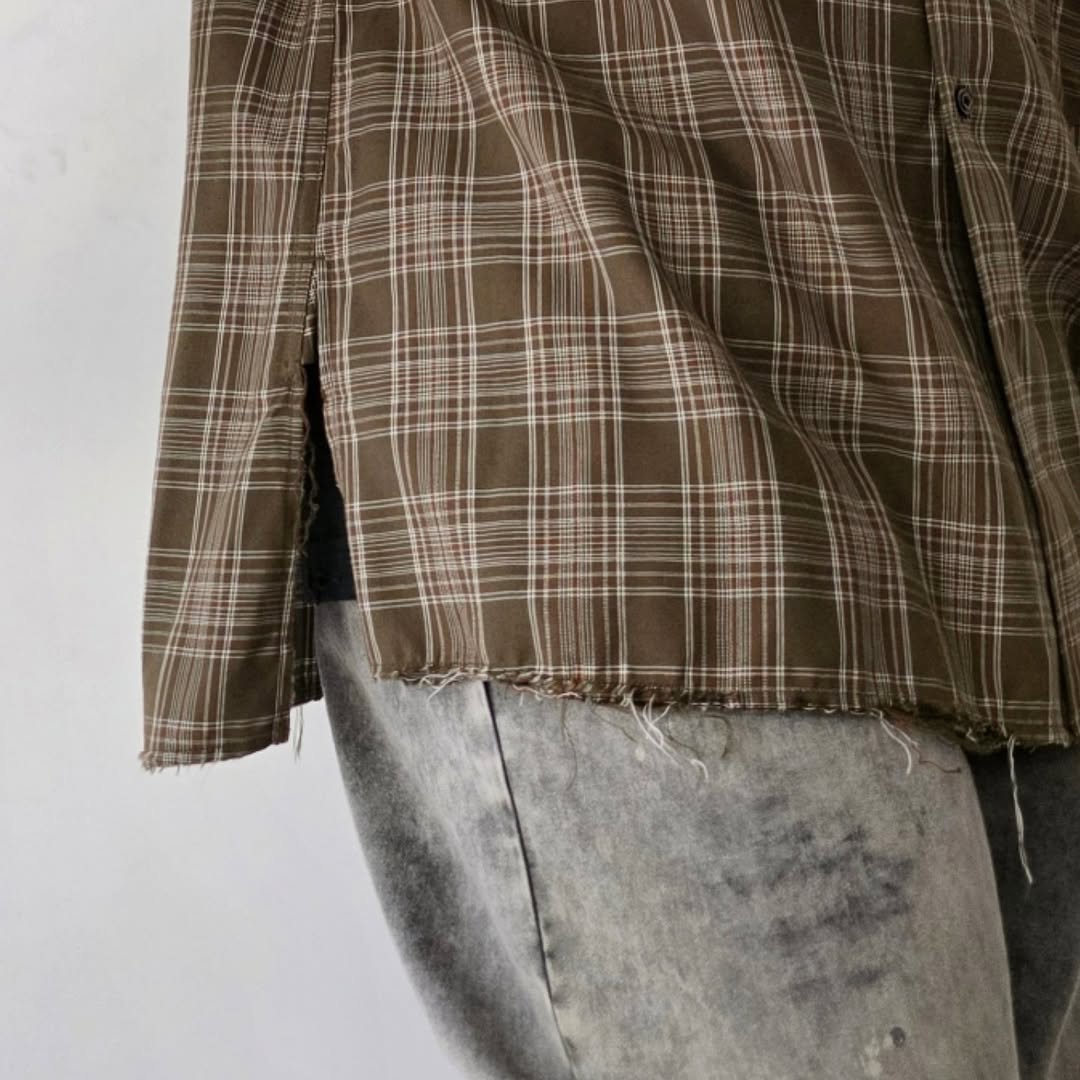 ANCELLM / Aging Rayon Check Shirt (Green)