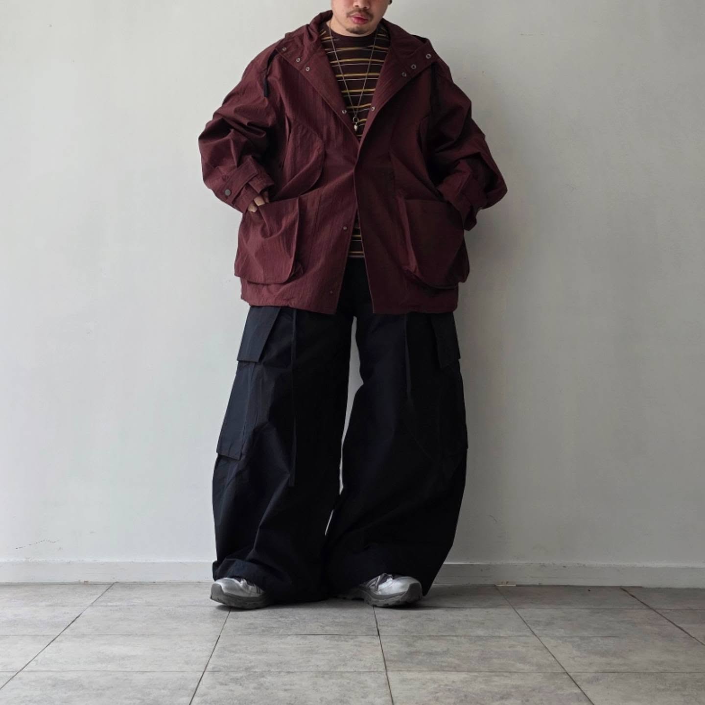 ANCELLM / Wrinkled Nylon Over Hoodie (Marron)