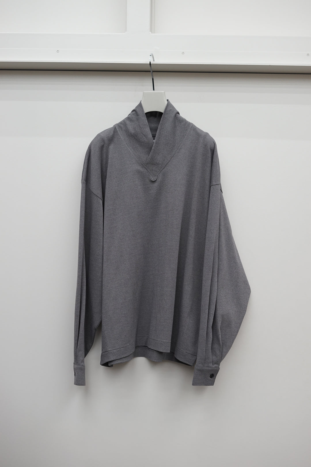 NONNOTTE / Shawl Collar V/N Tapered Oversized Long Sleeve (Smoky Charcoal)