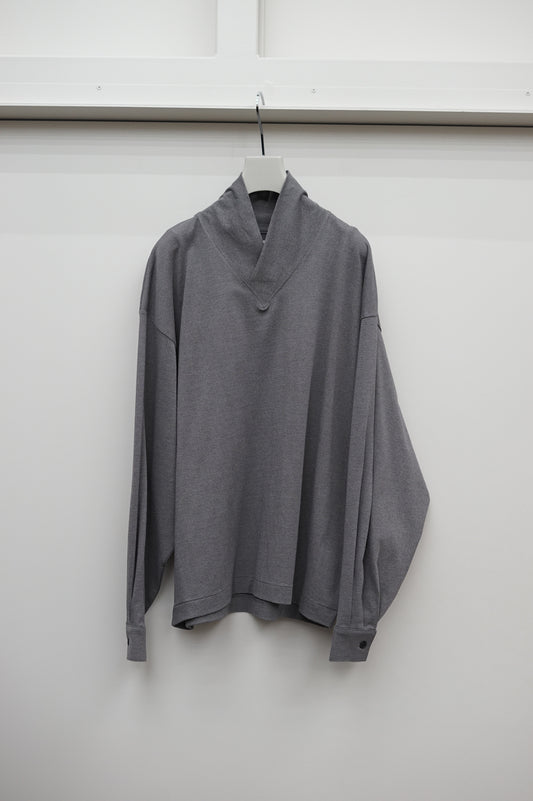NONNOTTE / Shawl Collar V/N Tapered Oversized Long Sleeve (Smoky Charcoal)