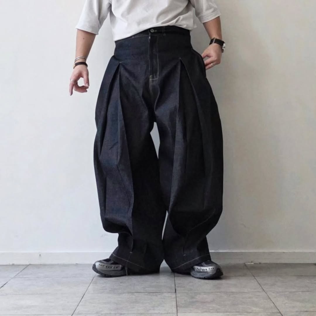 SAGE NATION / Denim Raw Box Pleat Trousers – Tree and Branch