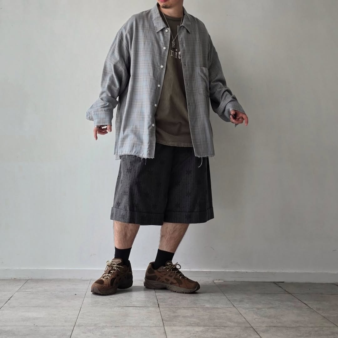 ANCELLM / Aging Rayon Check Shirt (Blue)