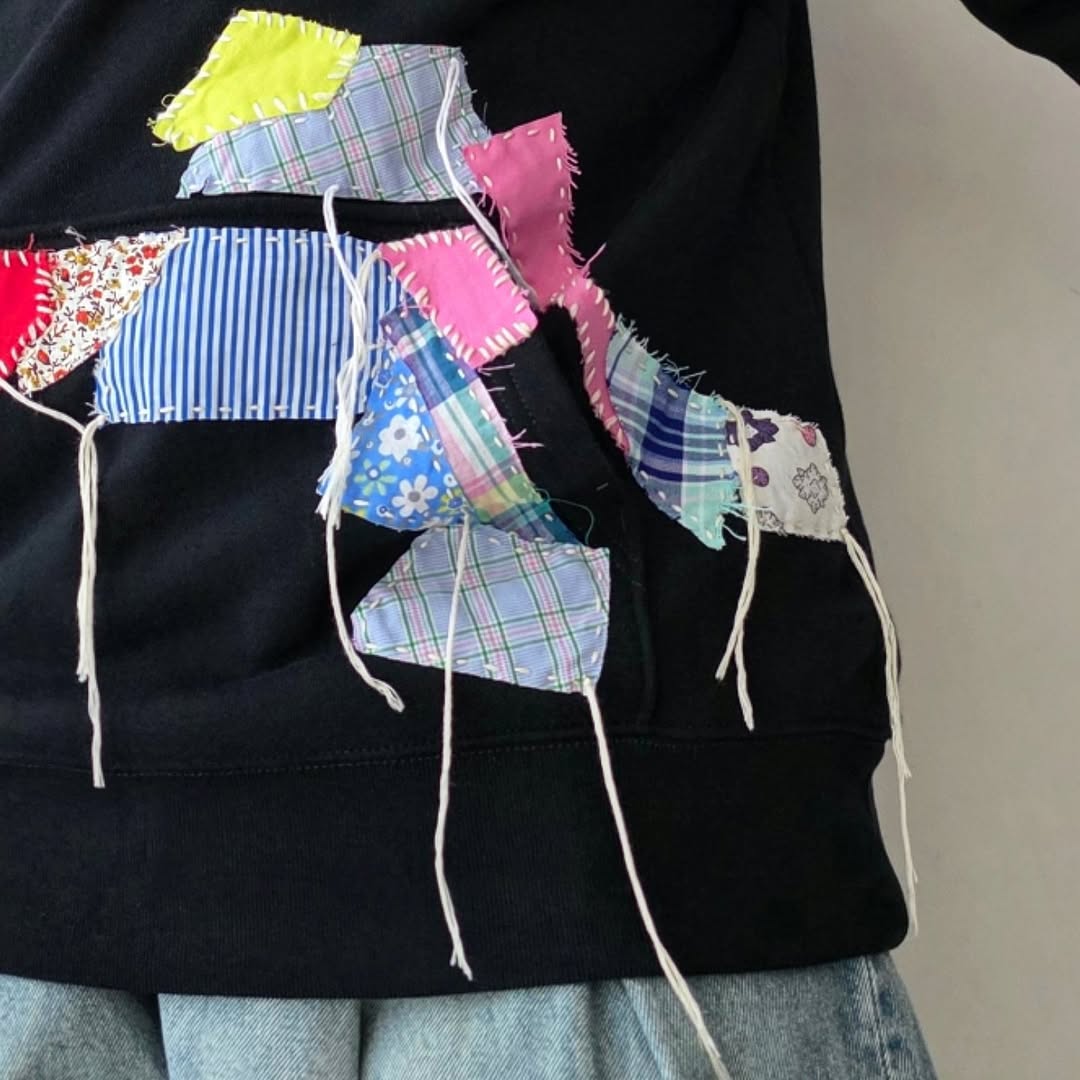 DISCOVERED / Patchwork Fabric Sweat Hoodie (Black)
