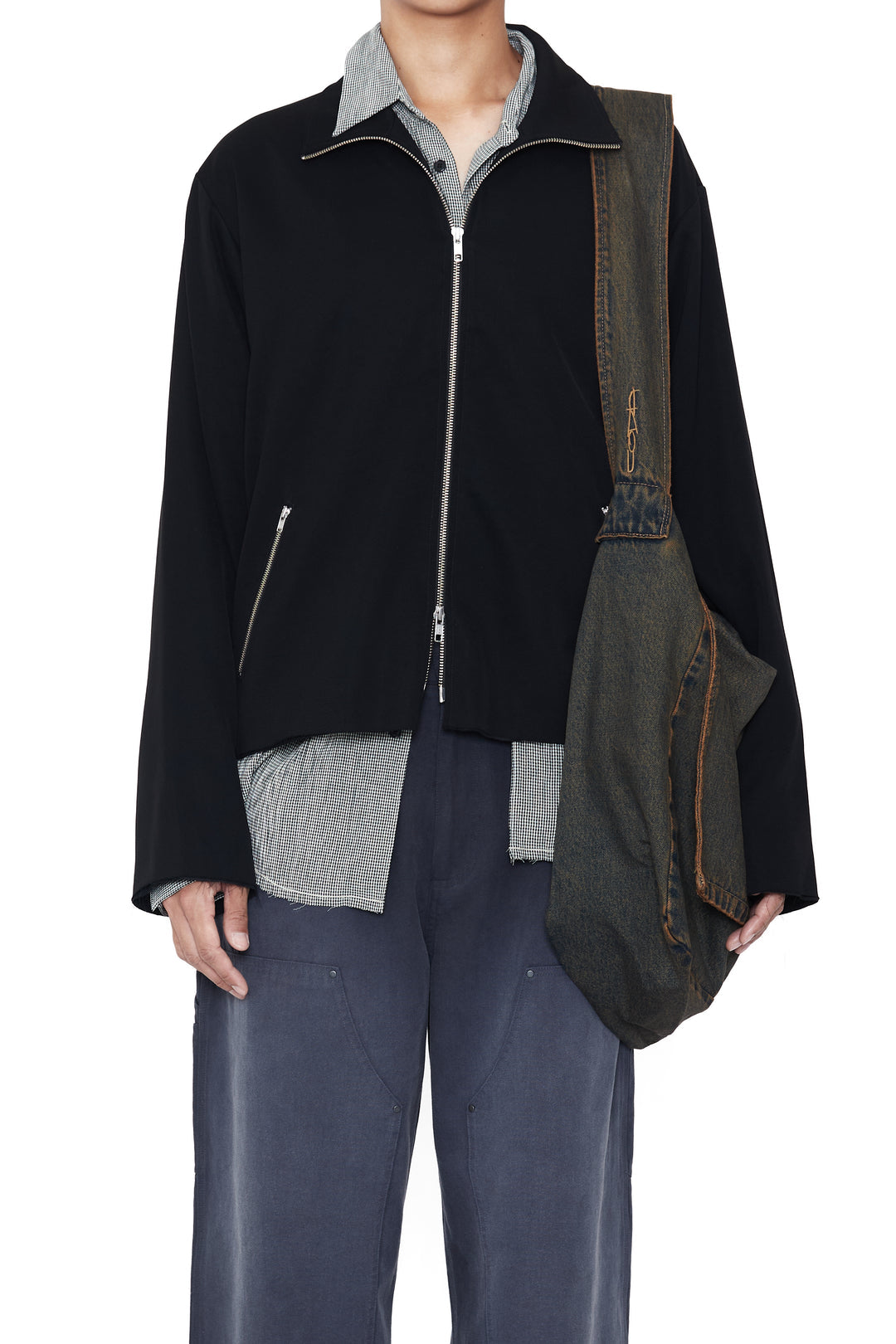 CODA / Black Brown Wash Denim Cross Body Bag