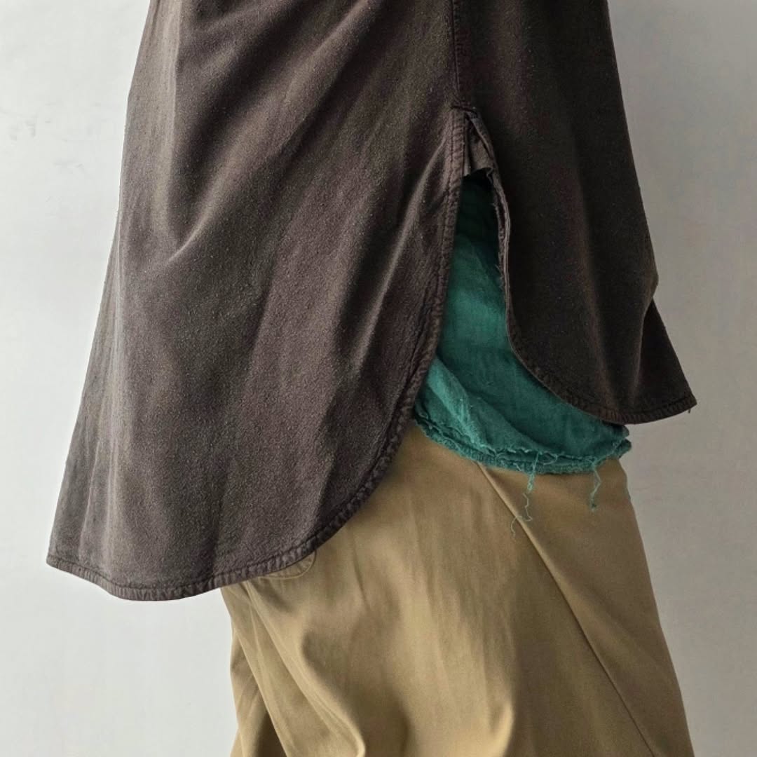 ANCELLM / Silk Nep Long Shirt  (Brown)
