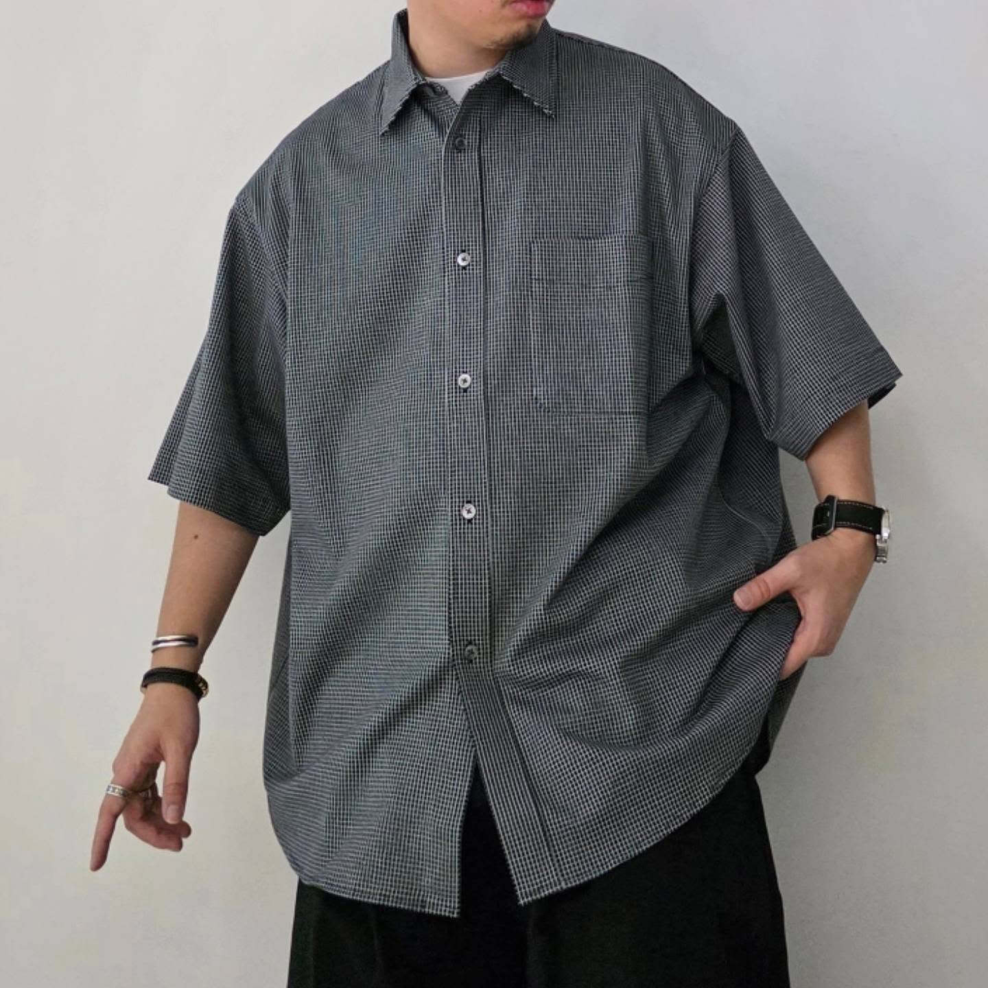 CLESSTE / Mini Grid Check 36G Knit Everyday S/S Shirt (Black x White)