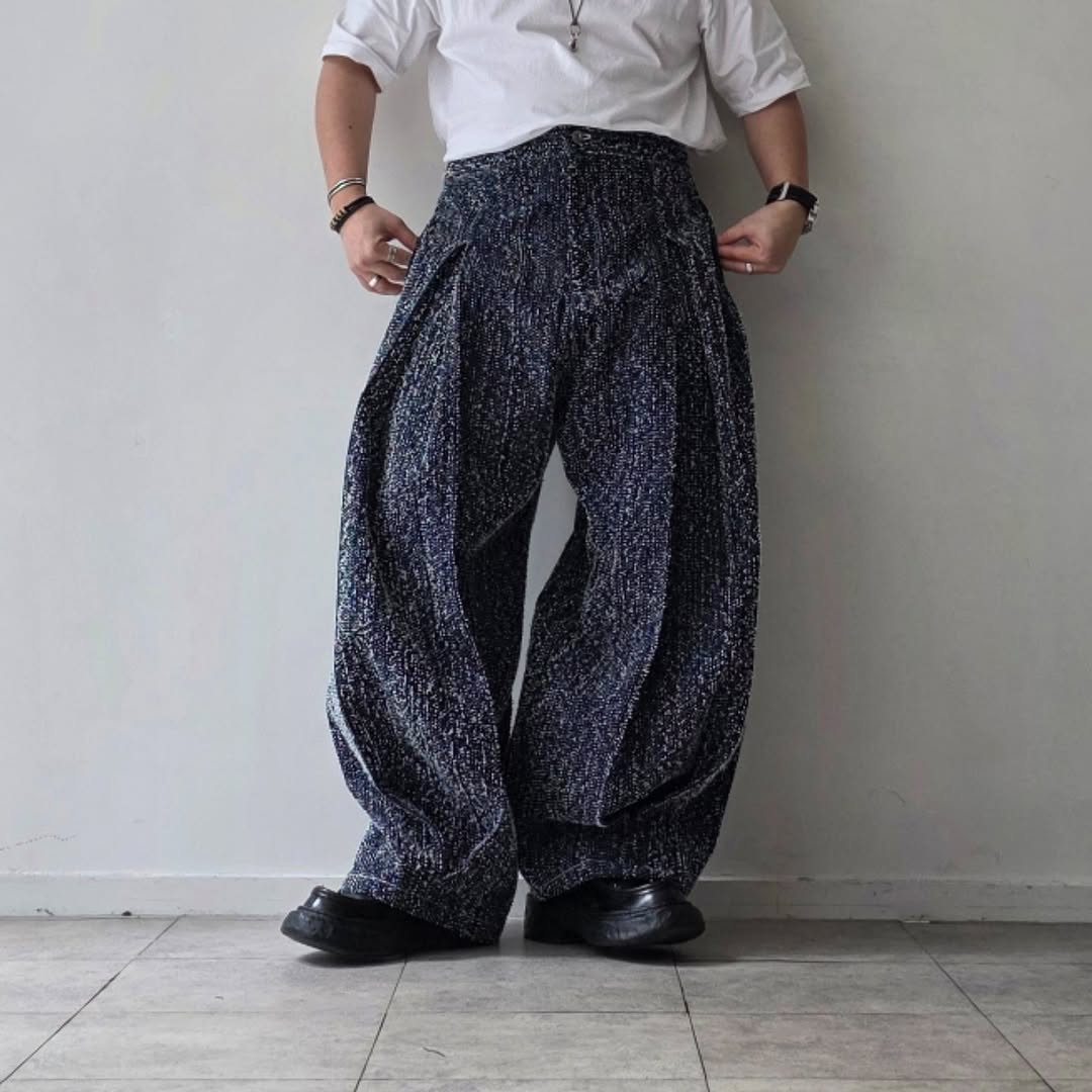 SAGE NATION / Box Pleat Trouser Denim - Indigo Snow Nep
