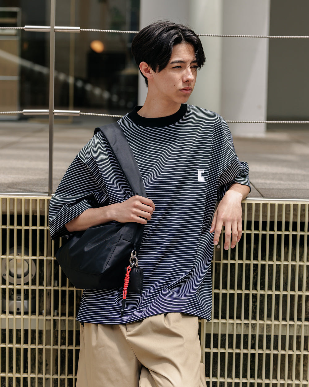 CLESSTE / 'C' Striped Massive T-Shirt With Drawstrings (Black x White)