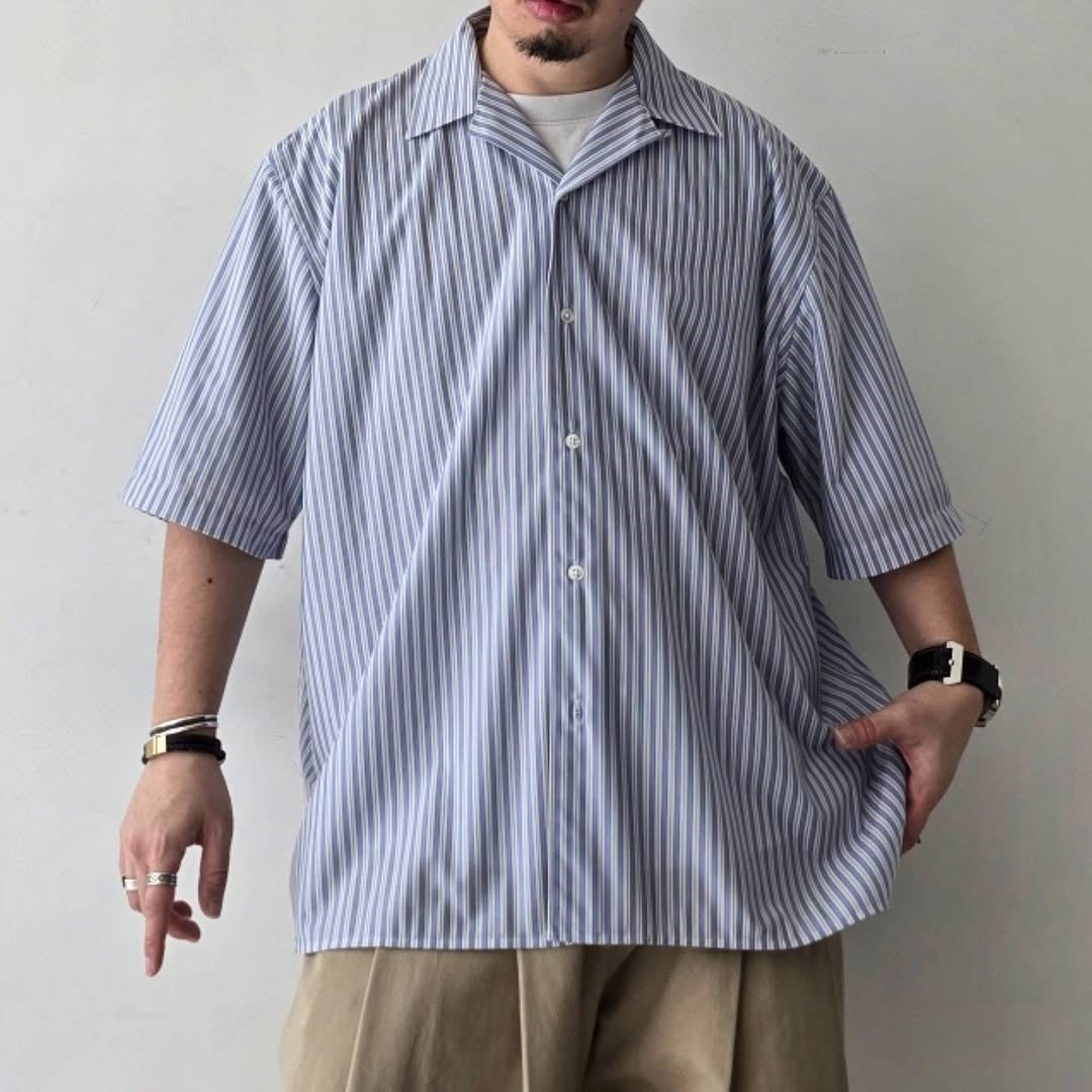 KANEMASA PHIL / 46G Stripe Ether Shirt (Sax Black)