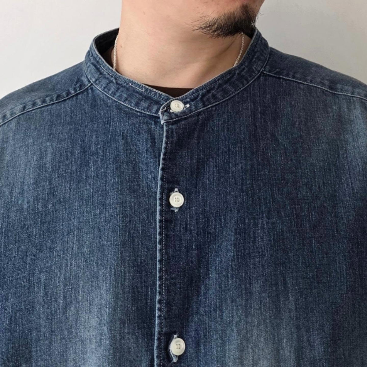 ANCELLM / Denim Band Collar Shirt (Indigo)