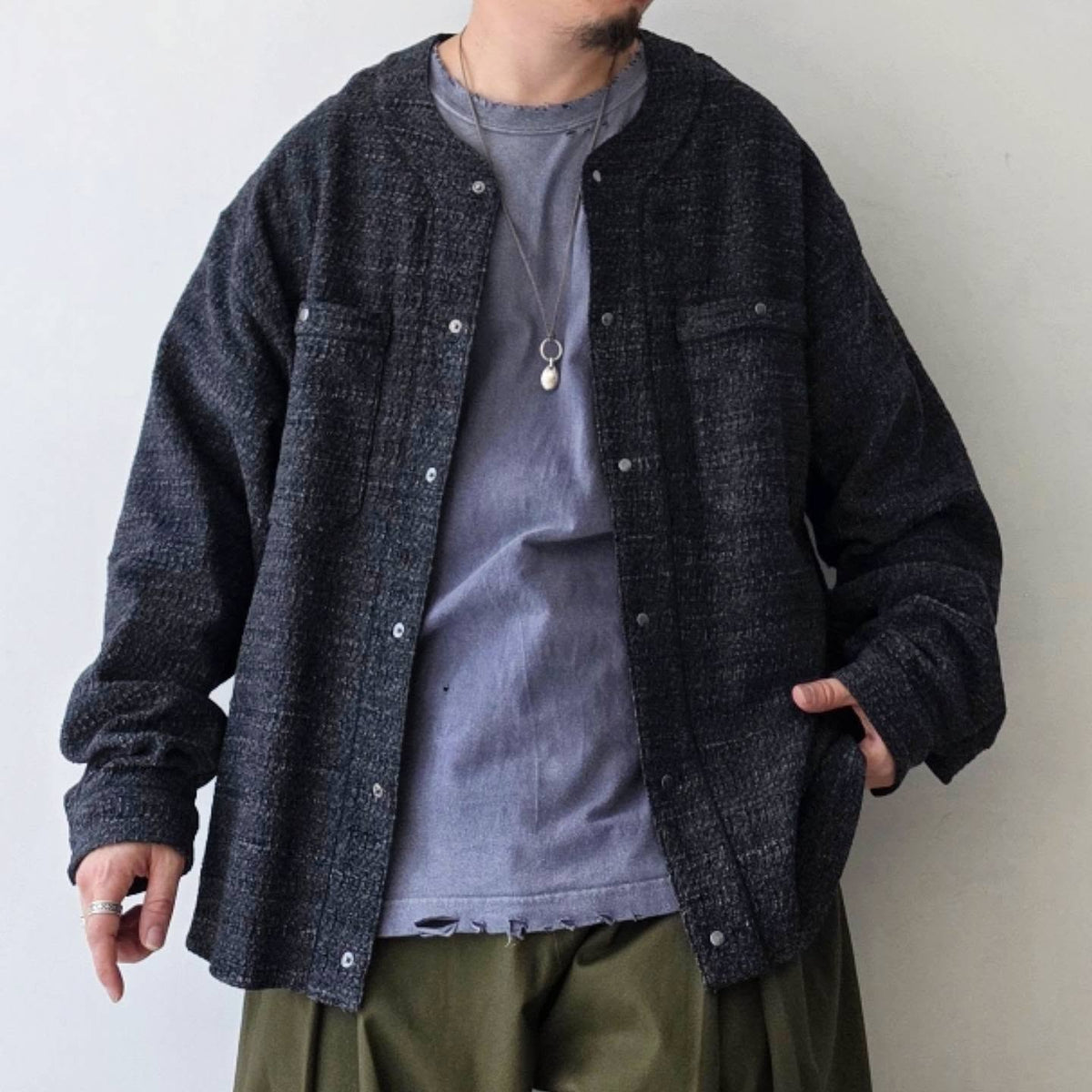THE JEAN PIERRE / Tweed Baseball Shirt (Black)