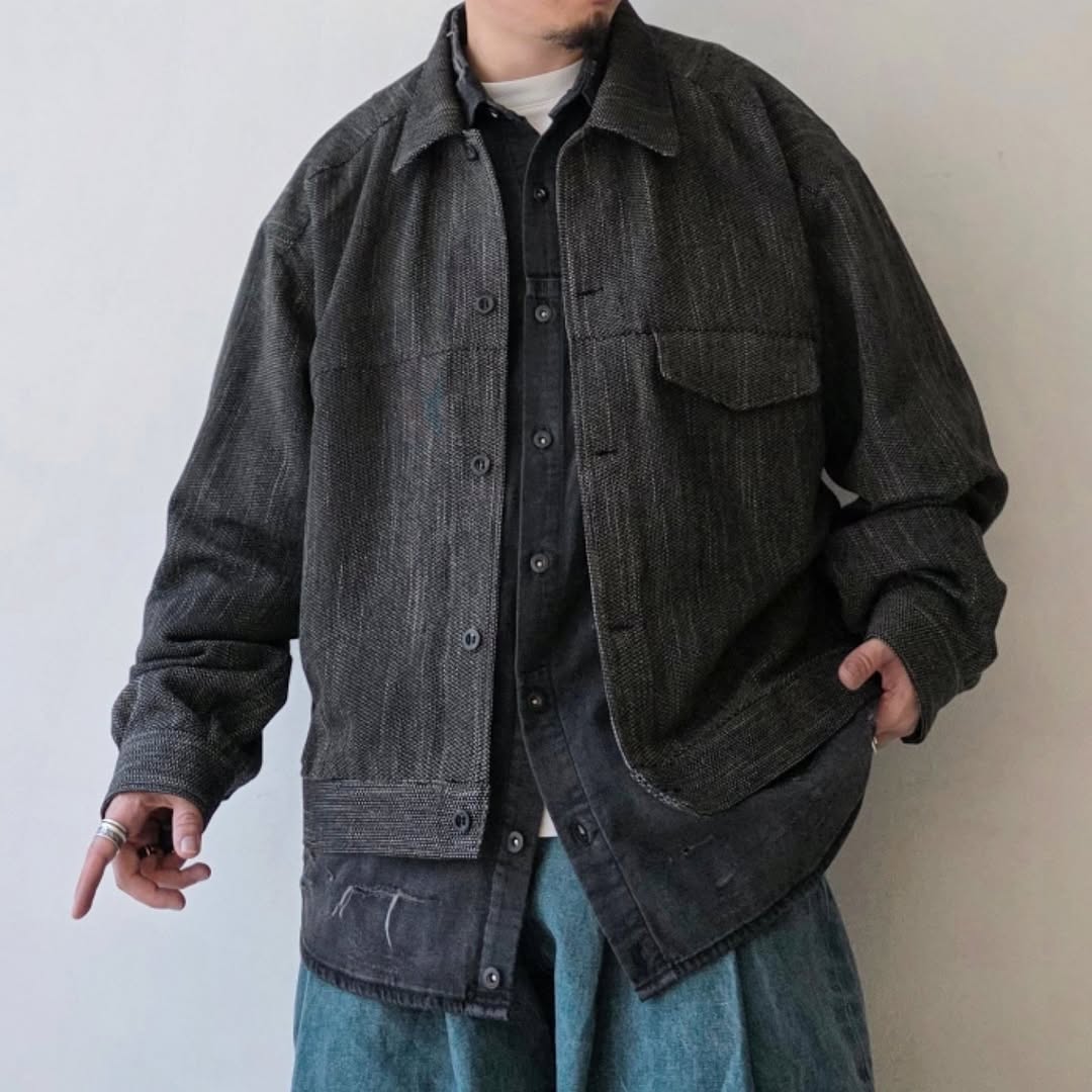 ANCELLM / Melange Wool Work Shirt Blouson (Black)