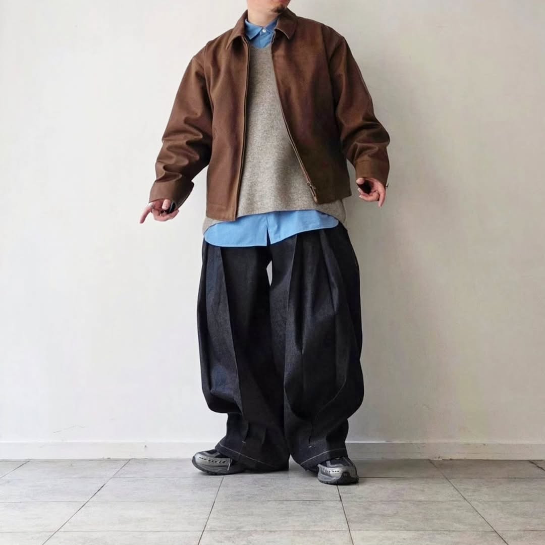 SAGE NATION / Denim Raw Box Pleat Trousers