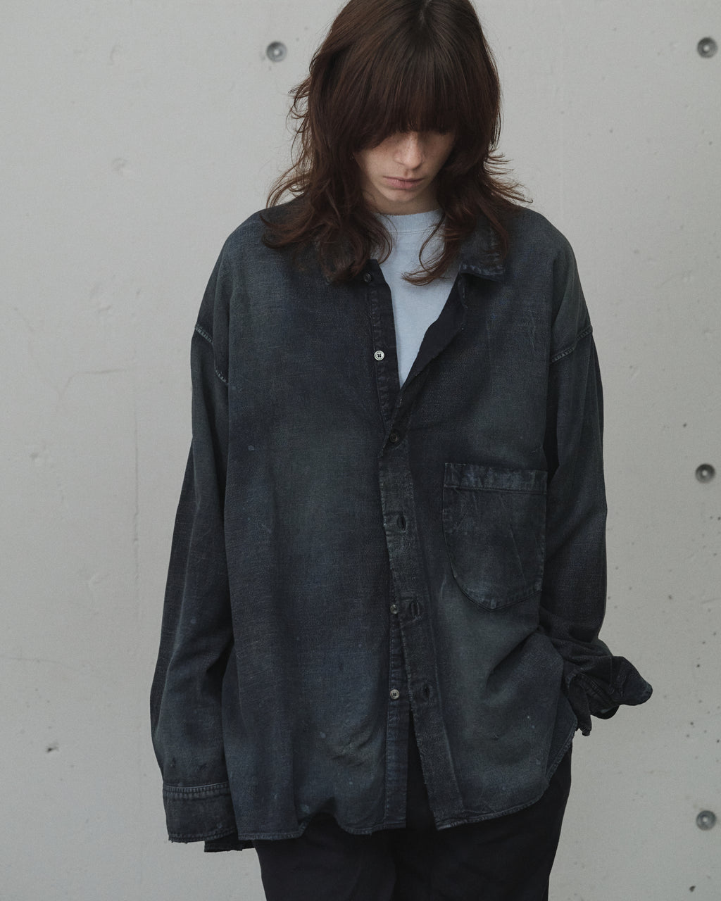 ANCELLM / Brushstroke Aging Shirt (Black)