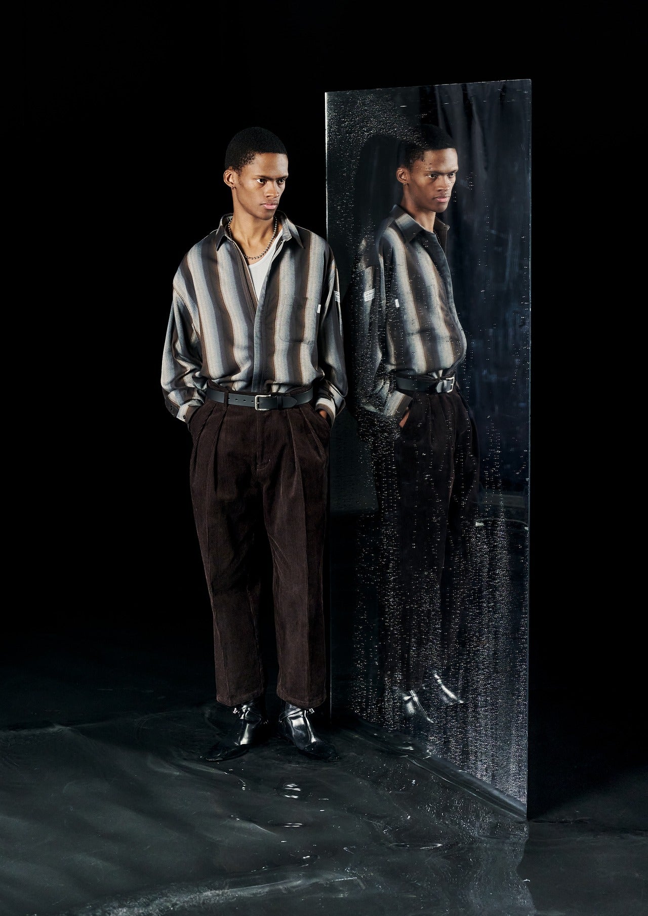 ELEPHANT TRIBAL FABRICS / Zip Ombre Stripe Shirt (Brown)