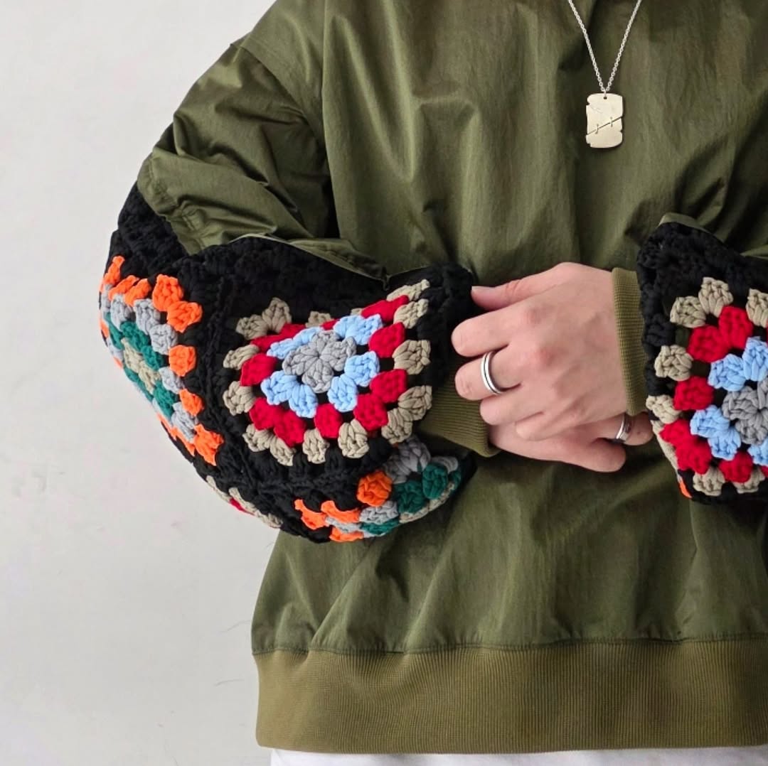 DISCOVERED / Kajif Nylon Crochet Sleeve Pullover (Khaki)