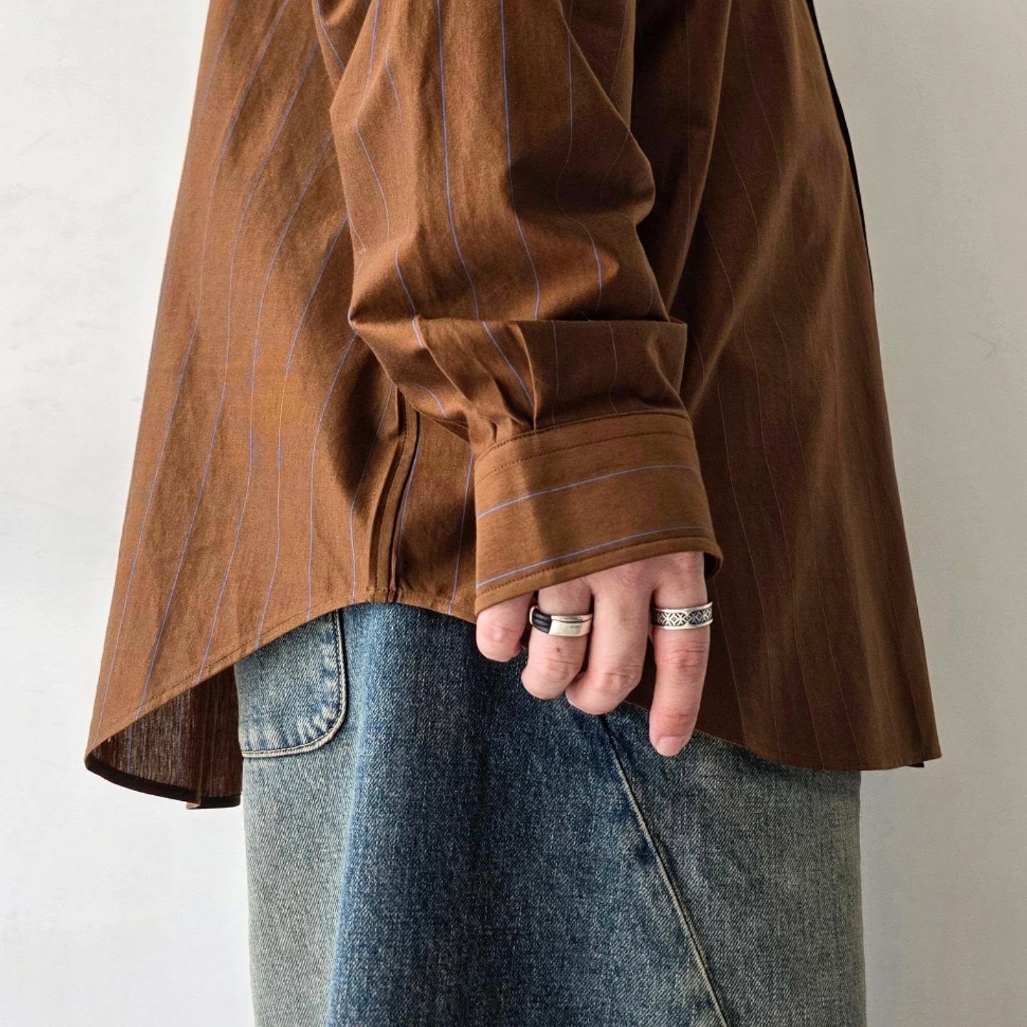 KANEMASA PHIL / 46G Atmosphere Stripe Shirt (Brown Blue)