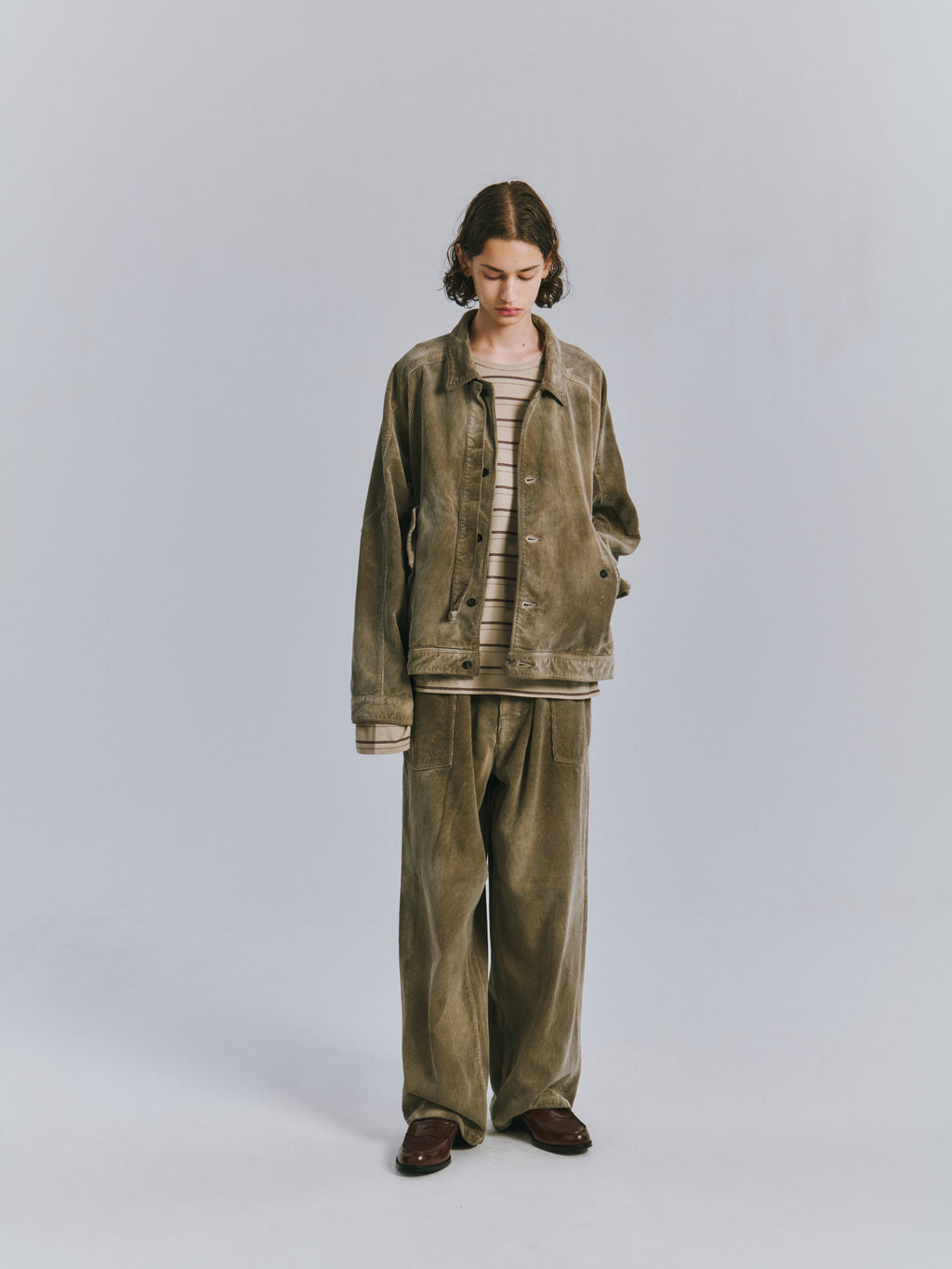ANCELLM / Corduroy Open Collar Shirt (Brown)