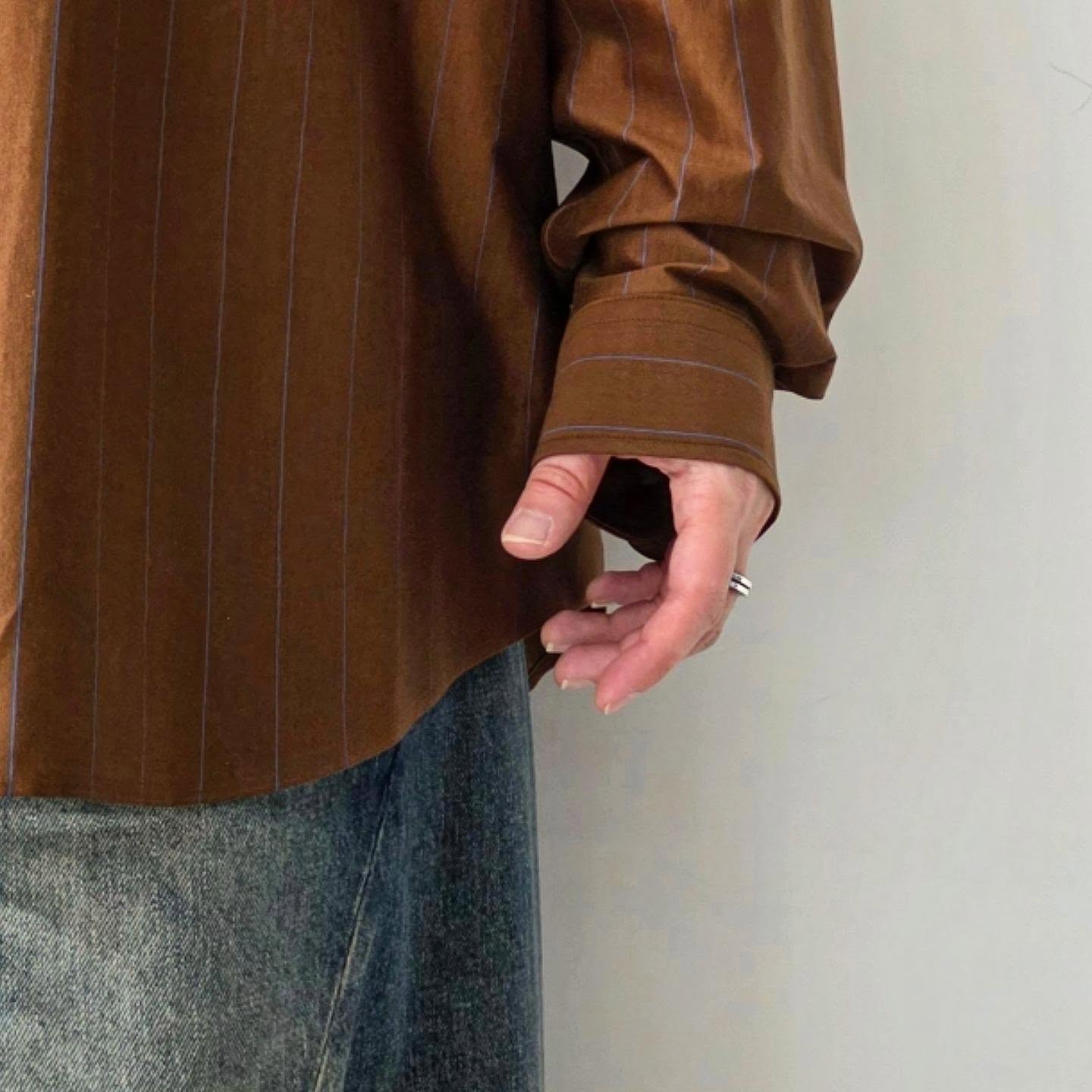 KANEMASA PHIL / 46G Atmosphere Stripe Shirt (Brown Blue)