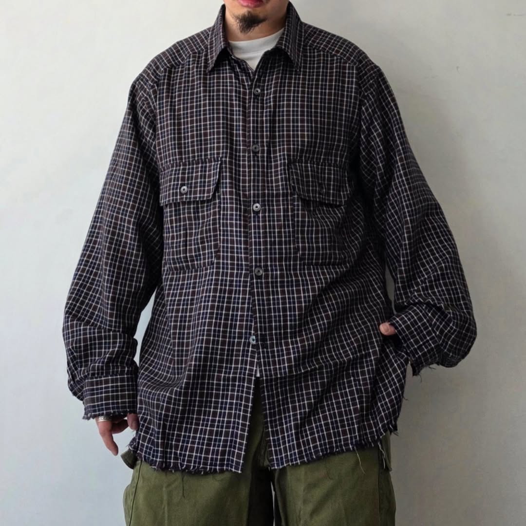 ANCELLM / Nel Check Over Work Shirt (Navy)