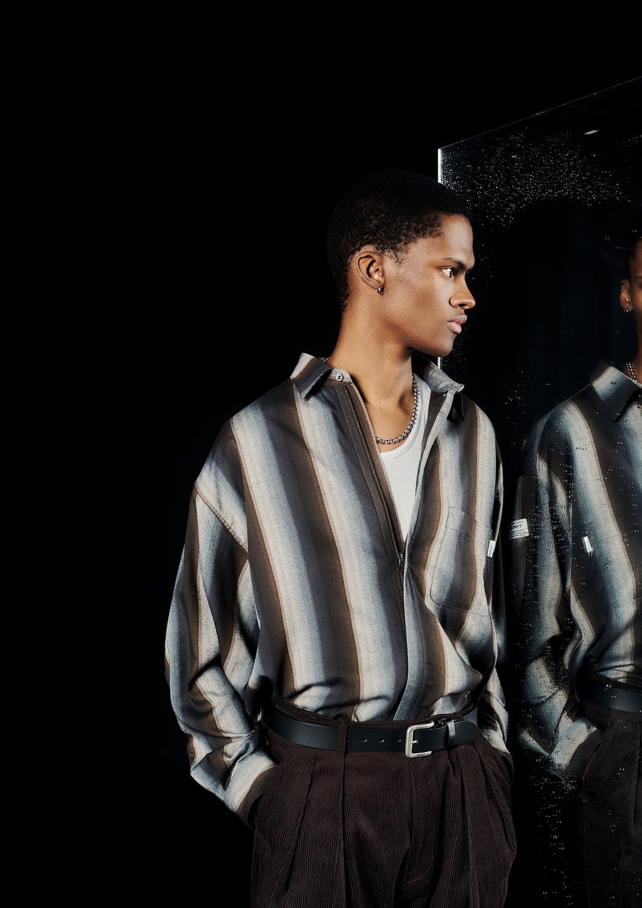 ELEPHANT TRIBAL FABRICS / Zip Ombre Stripe Shirt (Brown)