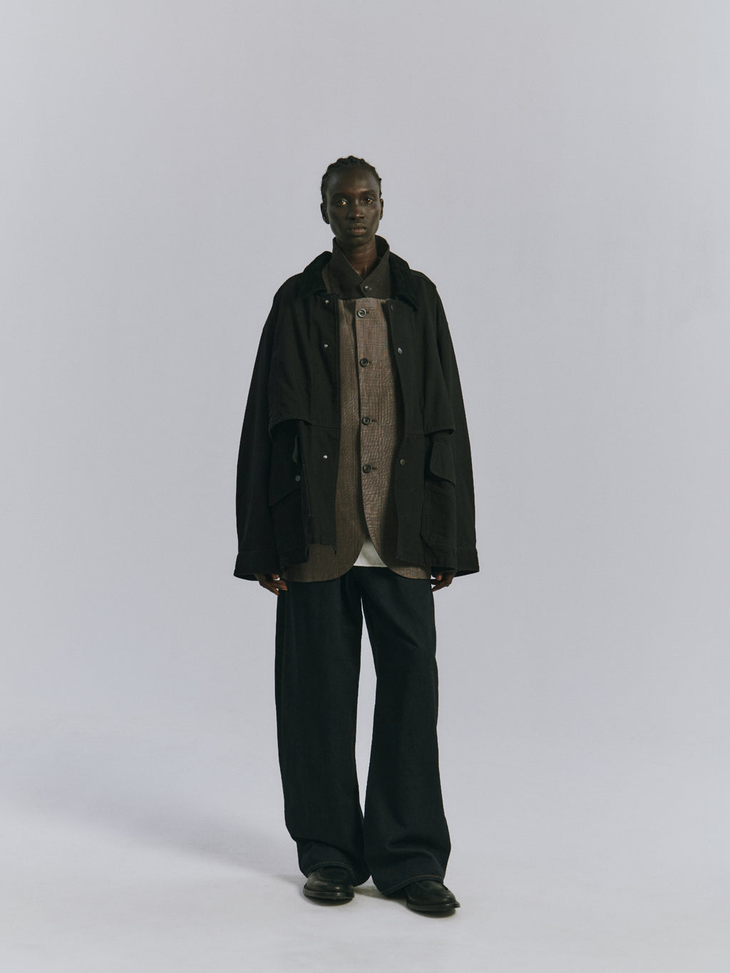 ANCELLM / Aging Denim Half Jacket (Black)