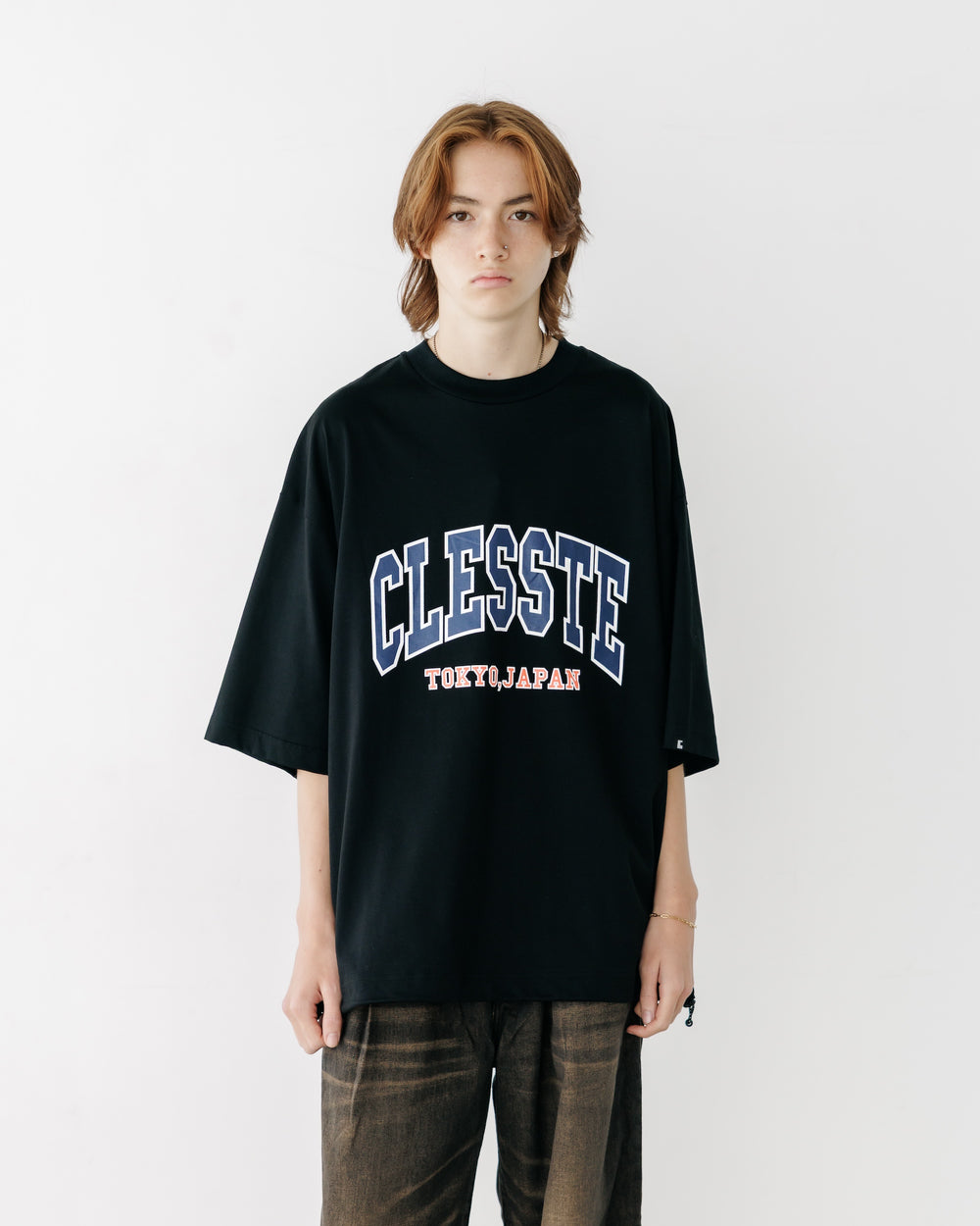 CLESSTE / College Logo Print Massive T-Shirt With Drawstrings (Black)