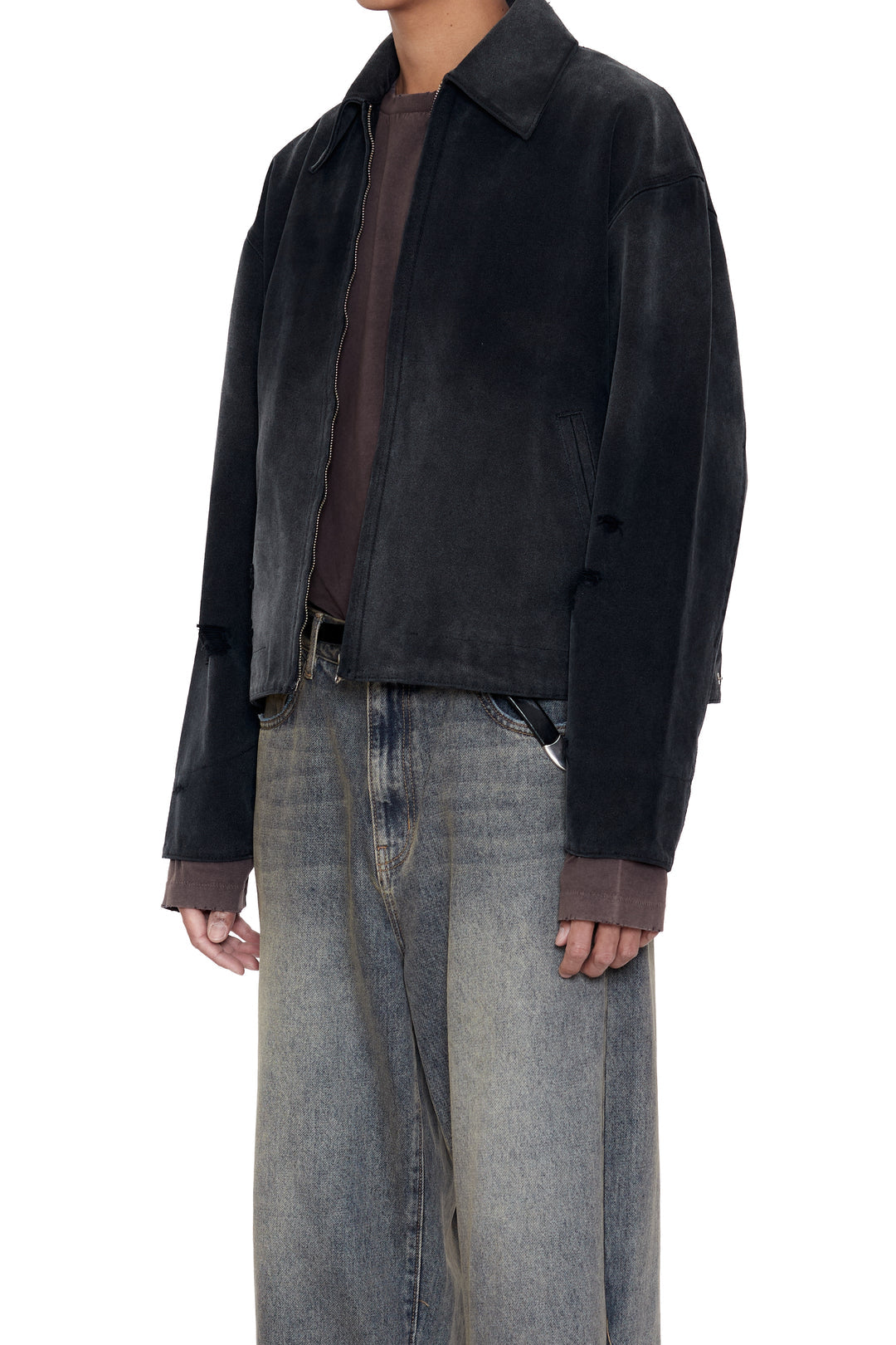 CODA / Faded Black Damage Canvas Crew Jacket