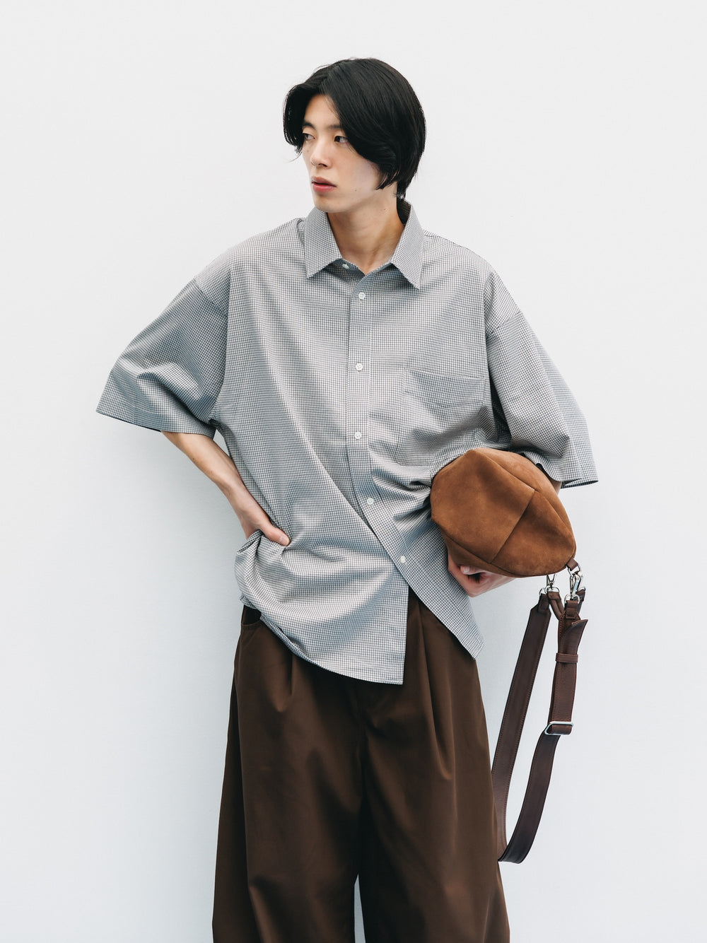 CLESSTE / Mini Grid Check 36G Knit Everyday S/S Shirt (White x Black)