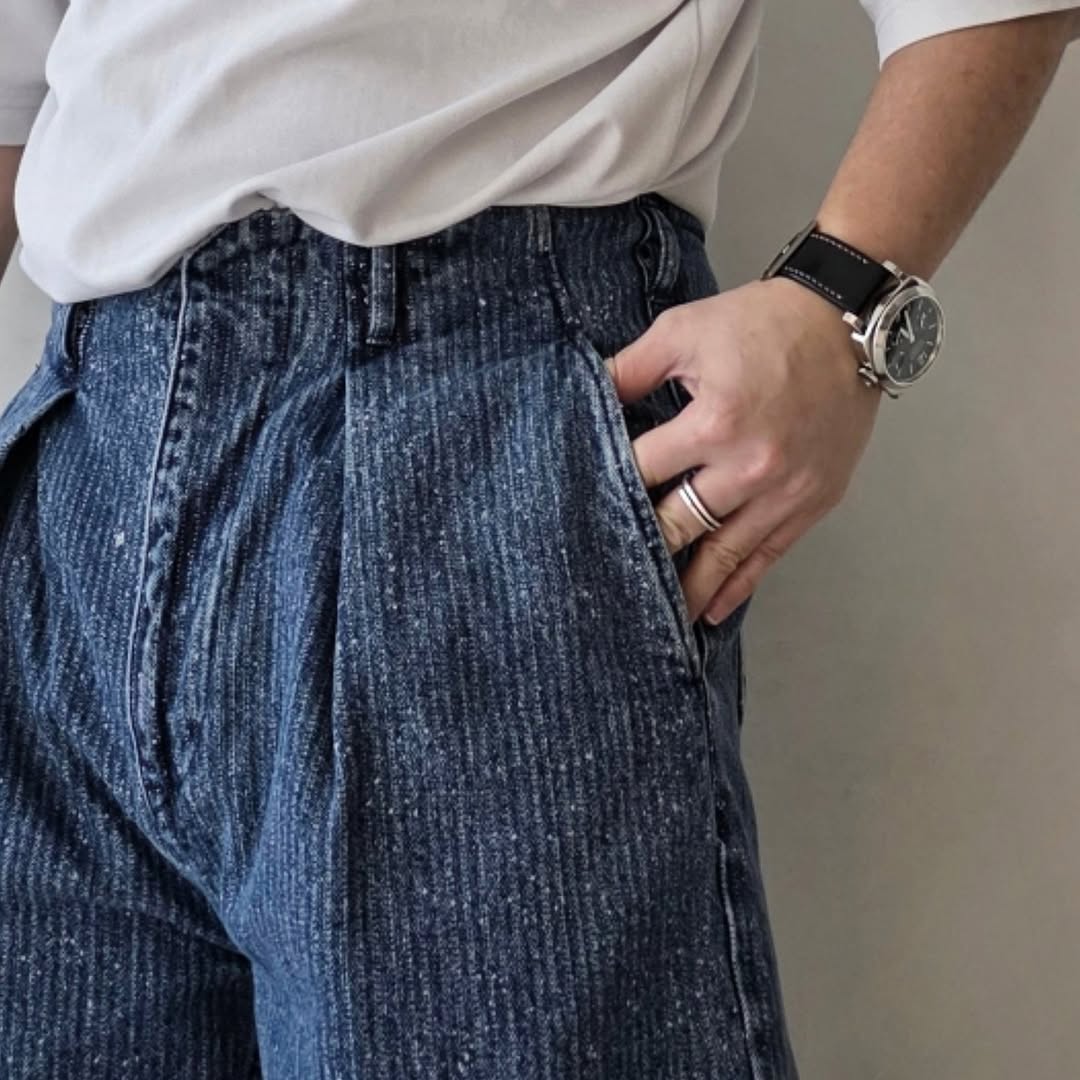 SABY / Tuck Baggy Type 2 - Stripe Denim Splash Vintage Wash