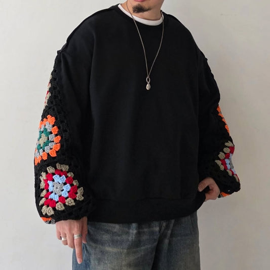 DISCOVERED / Crochet Sleeve Sweat (Black)