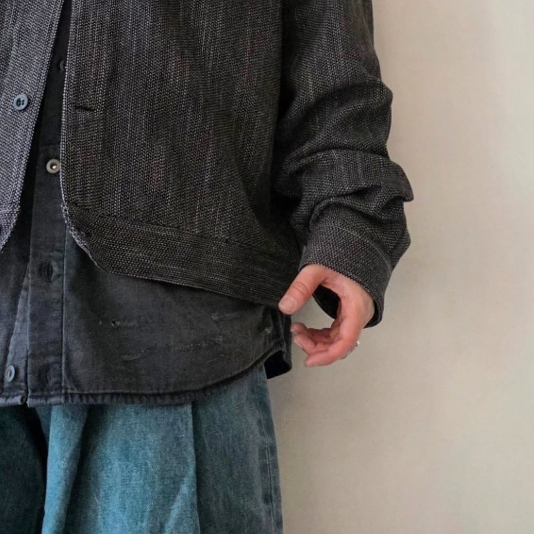 ANCELLM / Melange Wool Work Shirt Blouson (Black)