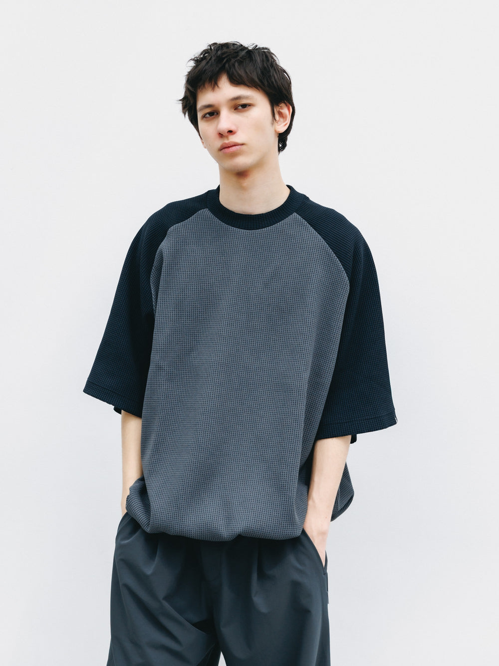 CLESSTE / City Light Thermal Raglan S/S T-Shirt With Drawstrings (Gray x Black)