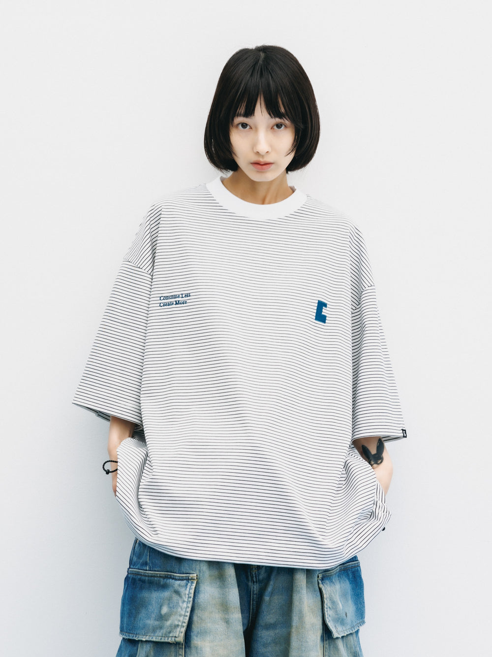 CLESSTE / 'C x Concept' Striped S/S T-Shirt With Drawstrings (White x Black)