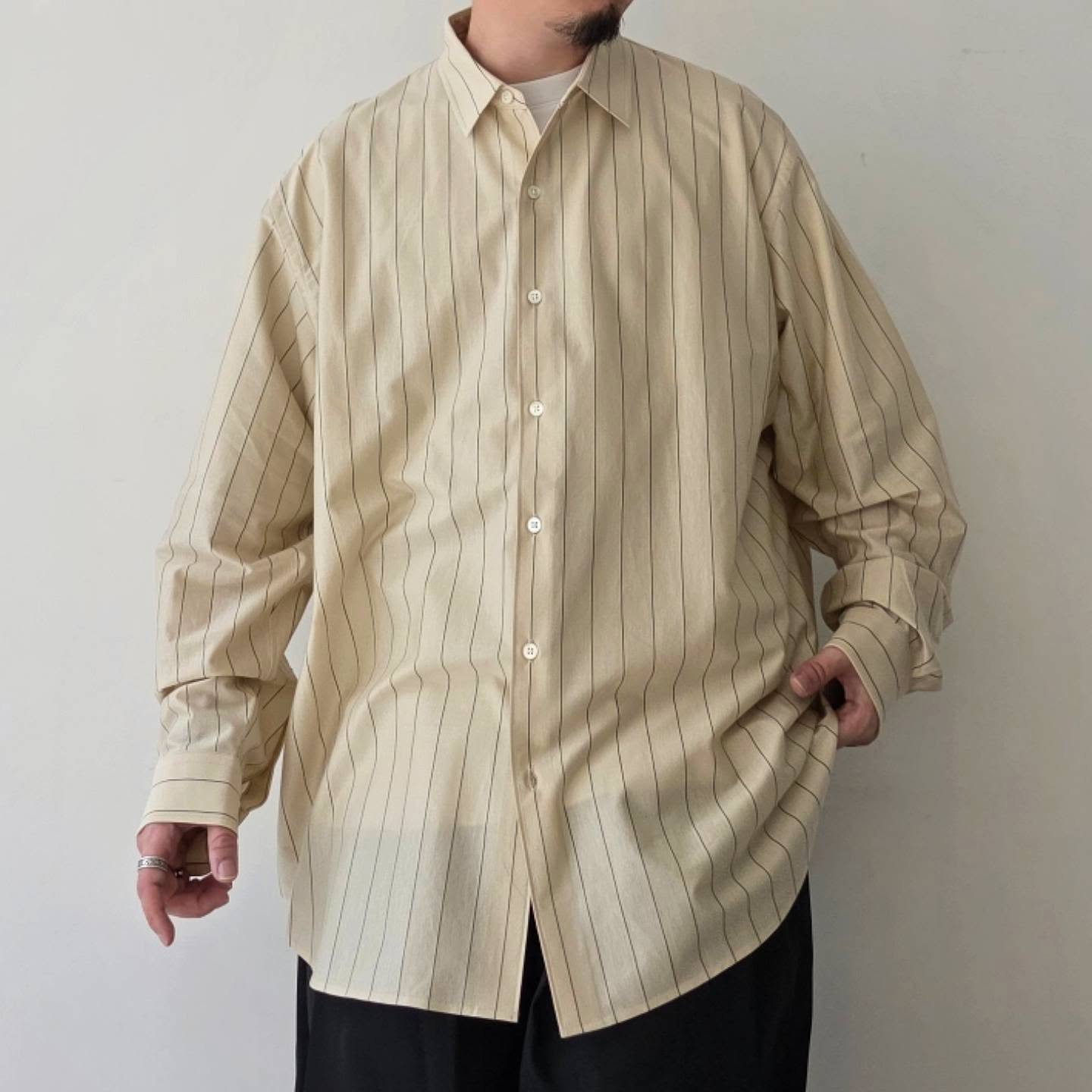 KANEMASA PHIL / 46G Atmosphere Stripe Shirt (Beige Navy)