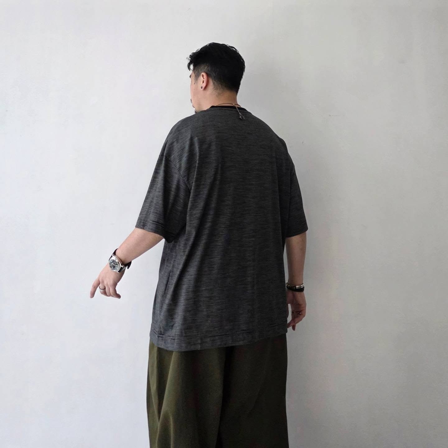KANEMASA PHIL / 32G Wool Stripe SS Tee (Black)
