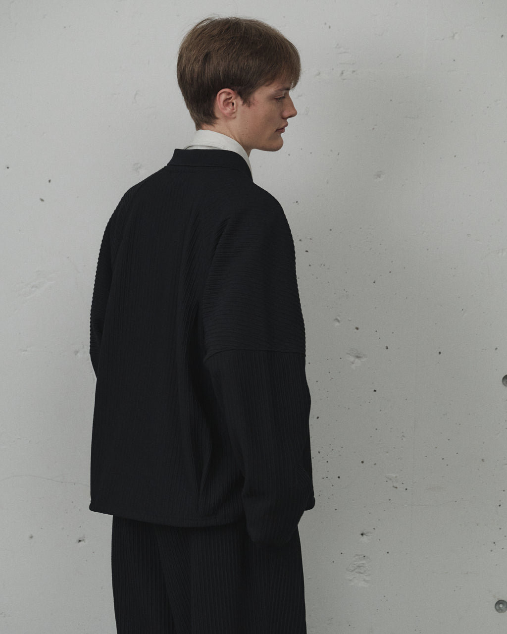 ANCELLM / Wrinkled Stripe Short Shirt Jacket (Black)