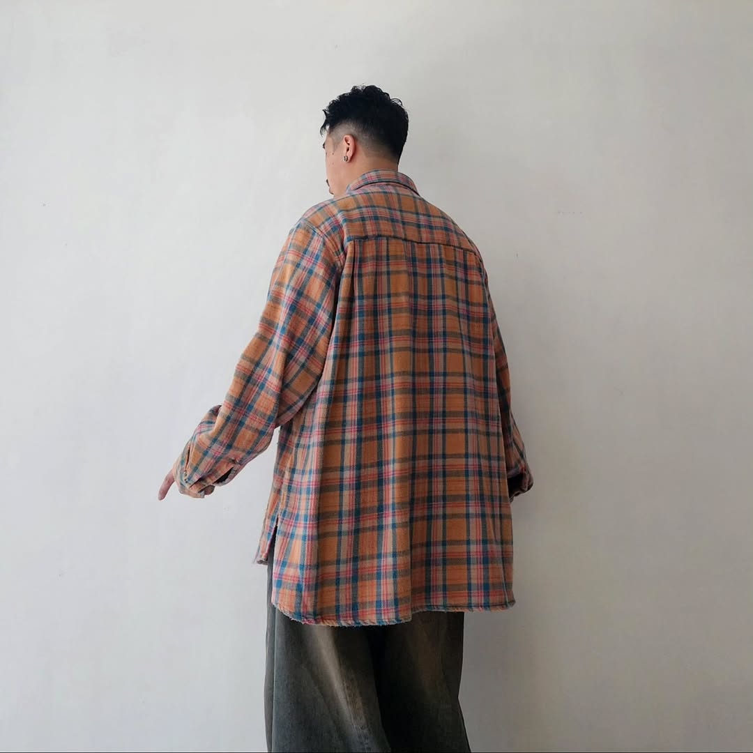 ANCELLM / Nel Check Over Work Shirt (Camel)